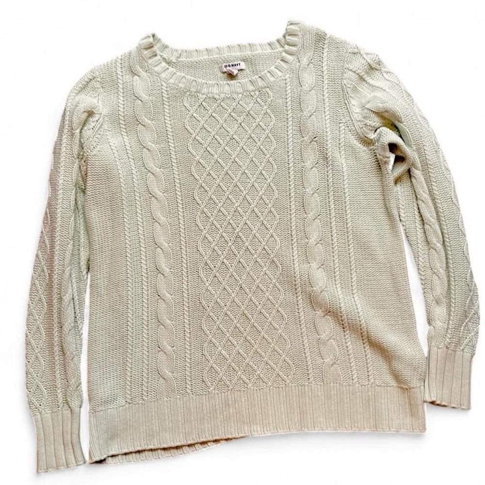 Old Navy Women's L Mint Green Cable Knit Crew Neck Sweater Winter Spring Fall